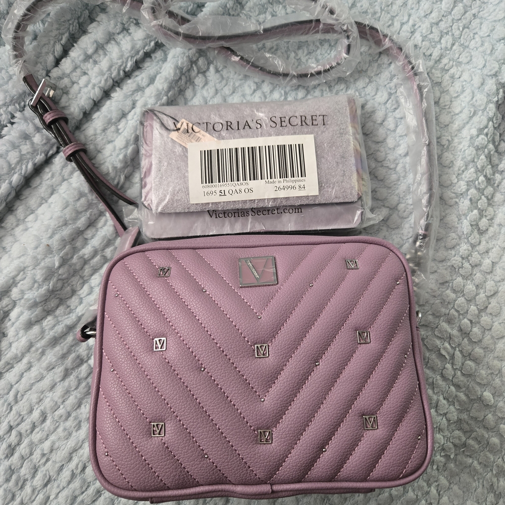 NWT Victoria's Secret Purple Quilted Crossbody Bag and Wallet Set